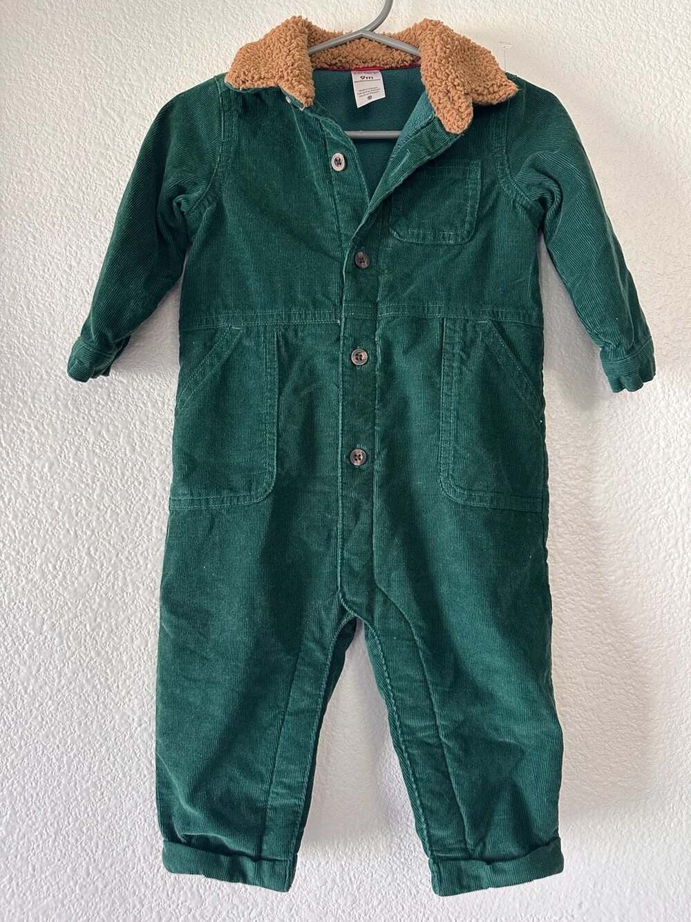 Carter'S Green Corduroy Jumpsuit Size 9M Sherpa Collar